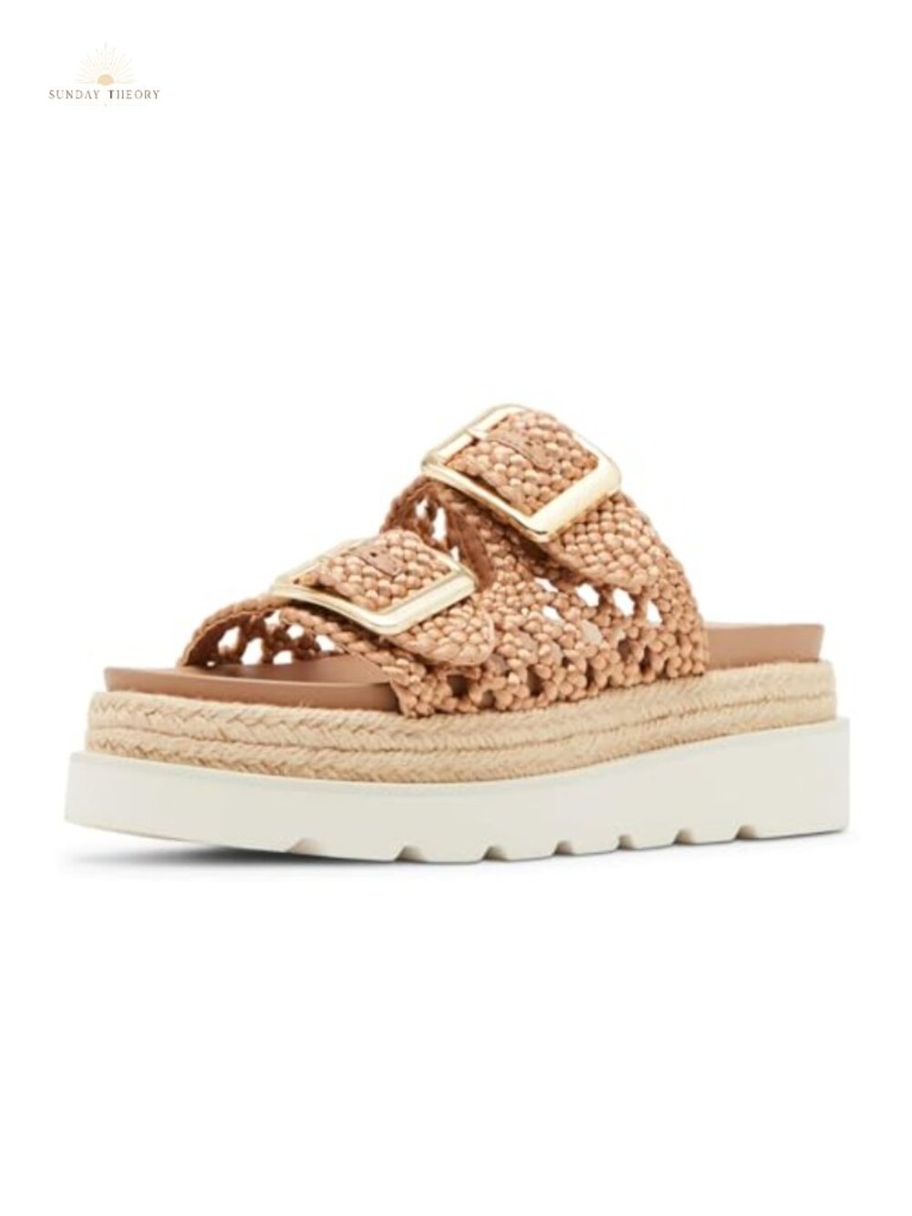 Women's Raffia Woven Platform Slide Sandals with Buckle, Summer Beach Casual